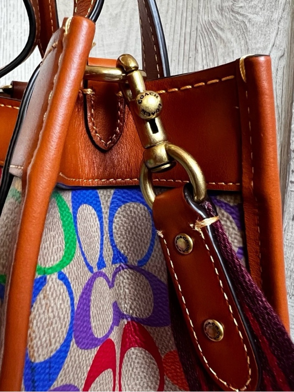 Coach Multicolor Signature Canvas Crossbody with Brown Leather Trim - Picture 7 of 13